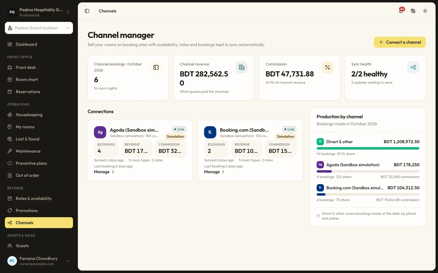Channel manager screen in RoomAnchor