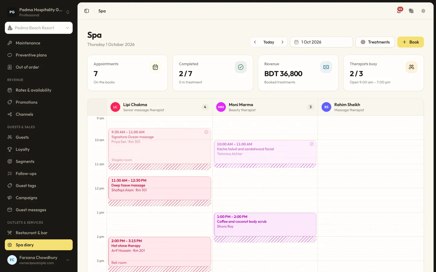 Spa and wellness screen in RoomAnchor